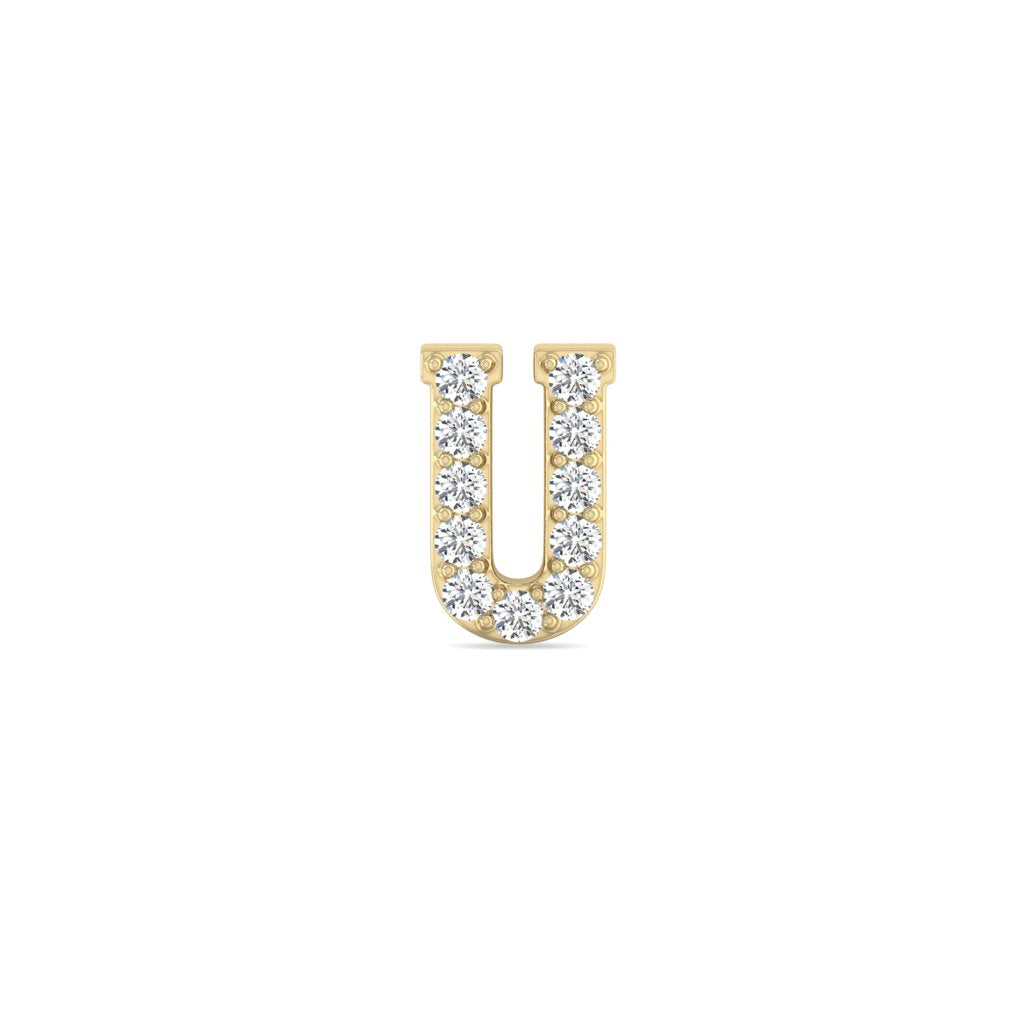0.06 Cts White Diamond Letter "U" Single Sided Earring in 14K Gold