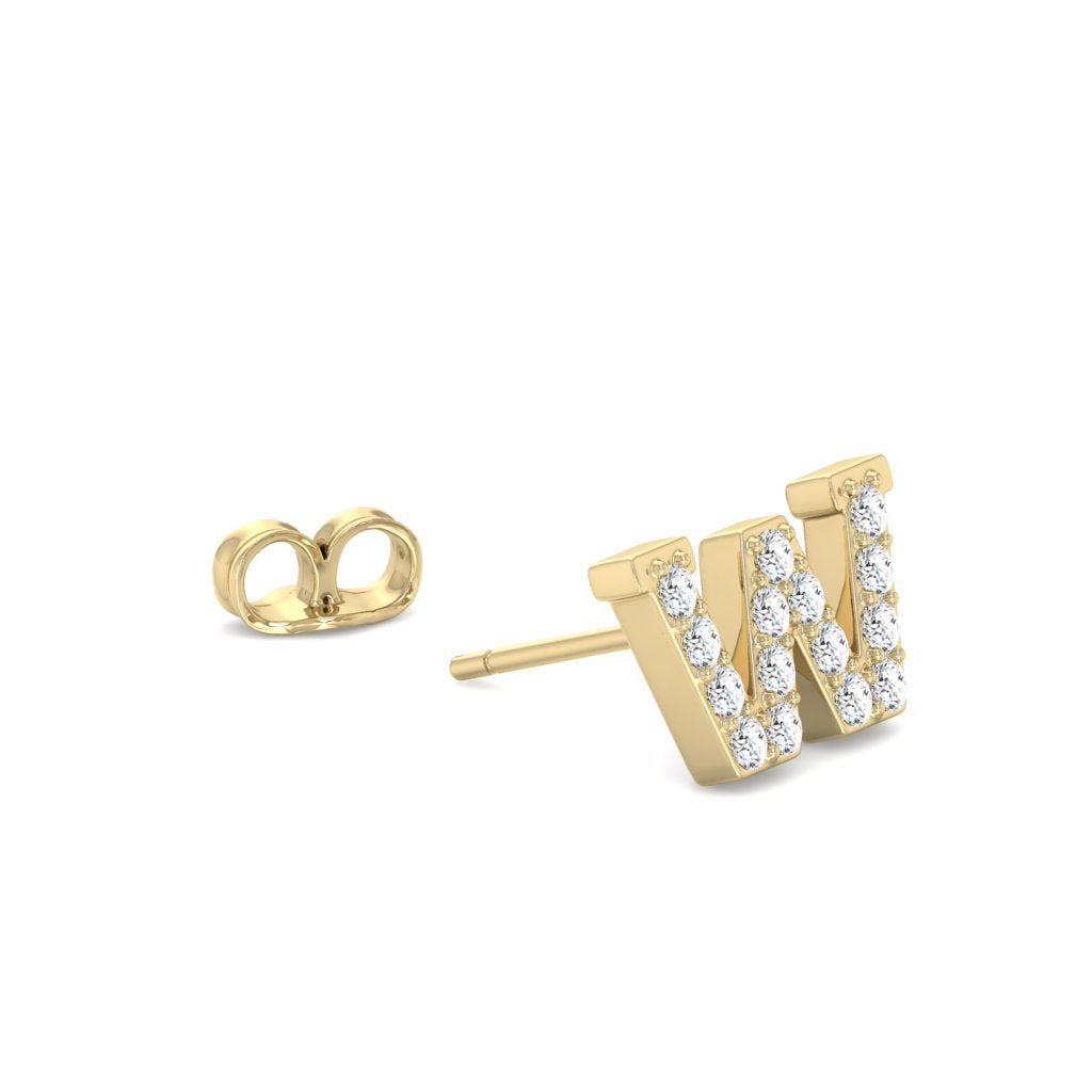0.08 Cts White Diamond Letter "W" Single Sided Earring in 14K Gold