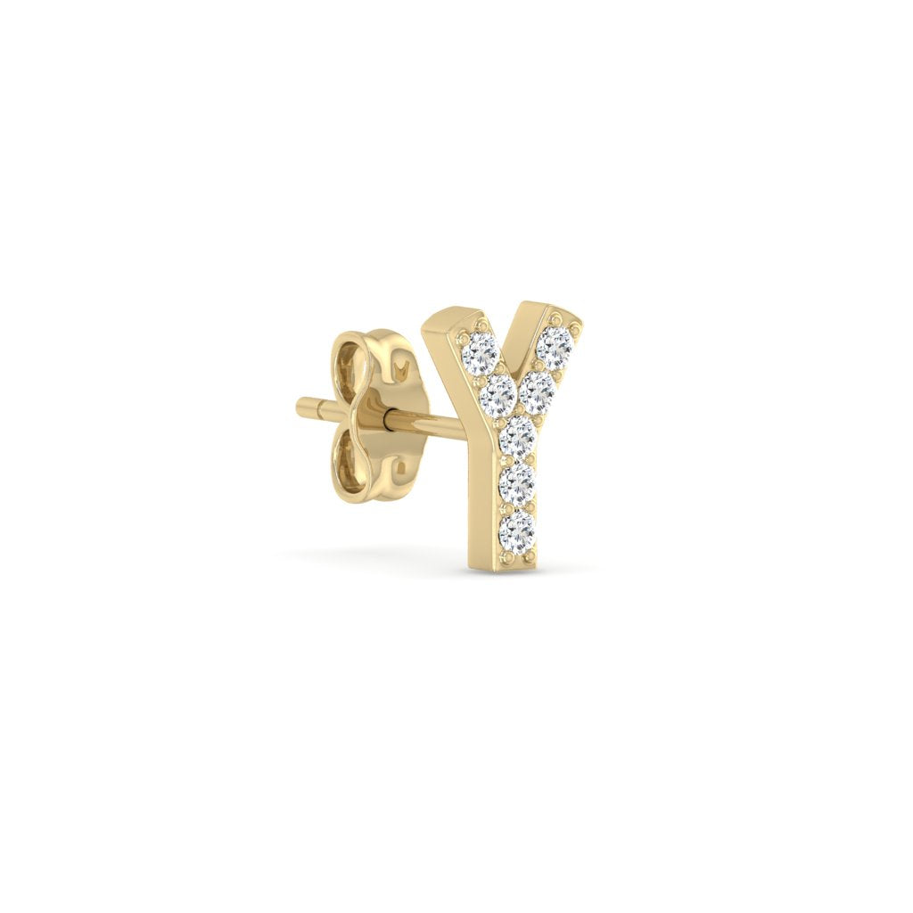 0.04 Cts White Diamond Letter "Y" Single Sided Earring in 14K Gold