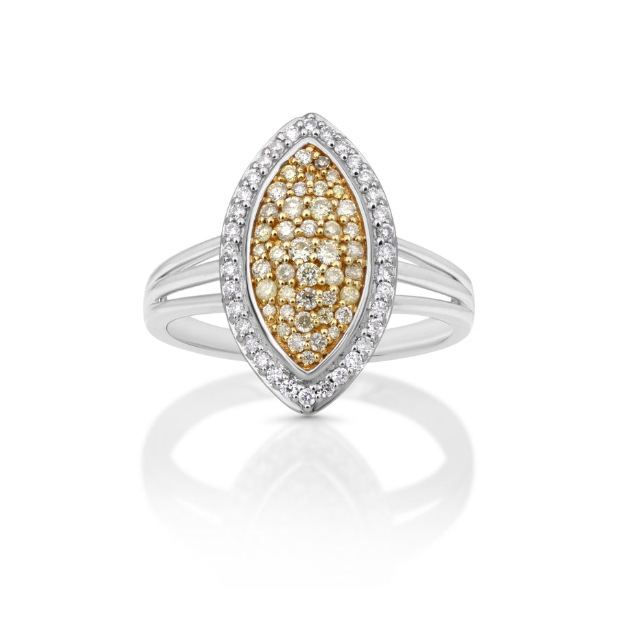 0.34 Cts Yellow Diamond and White Diamond Ring in 14K Two Tone