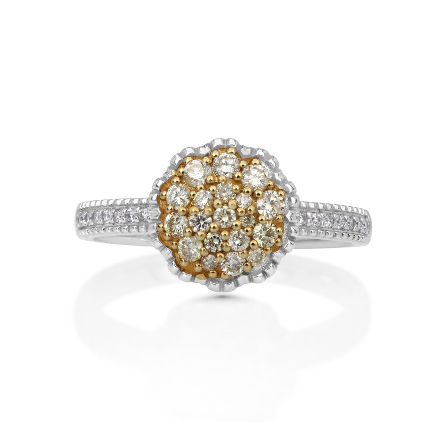 0.46 Cts Yellow Diamond and White Diamond Ring in 14K Two Tone