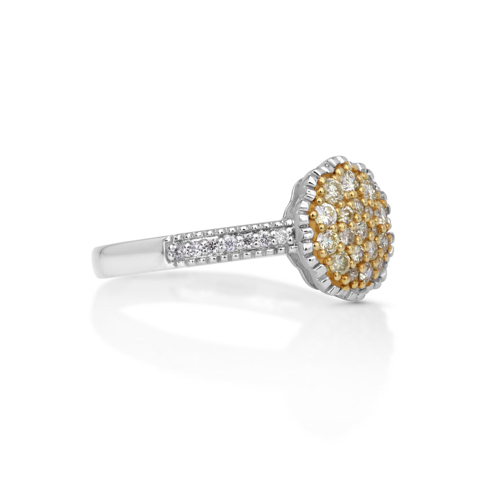 0.46 Cts Yellow Diamond and White Diamond Ring in 14K Two Tone