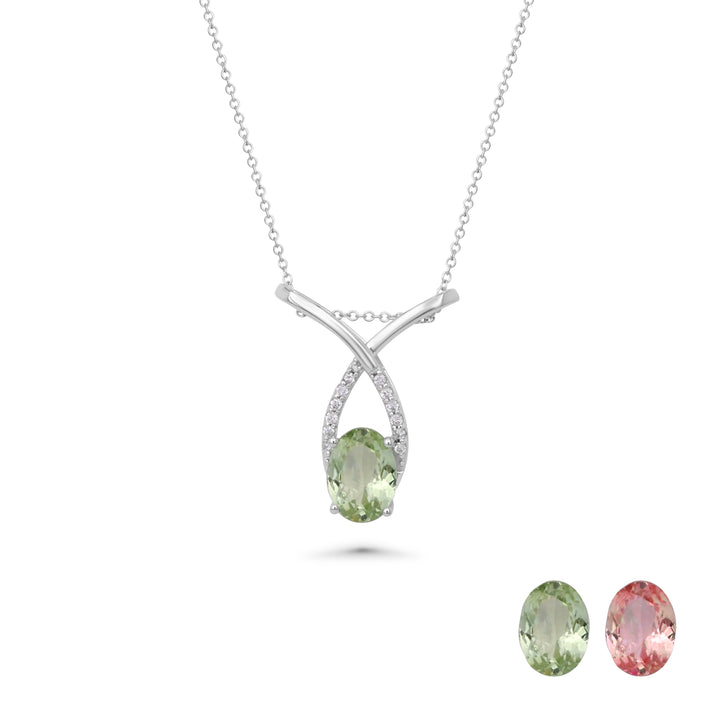 1.5 Cts UV Mint Garnet and White Diamond Necklace in 14K White Gold