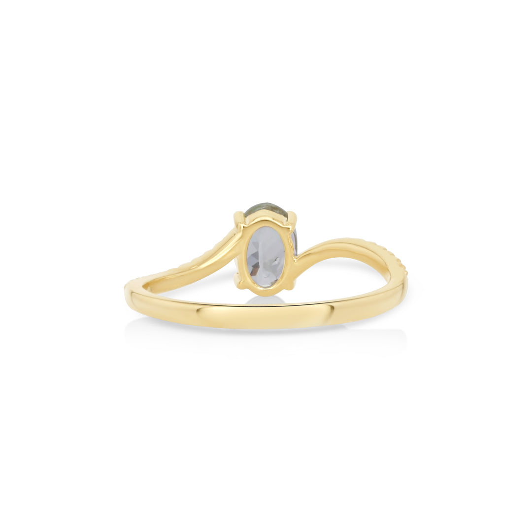 0.82 Cts UV Mint Garnet and White Diamond Ring in 14K Yellow Gold
