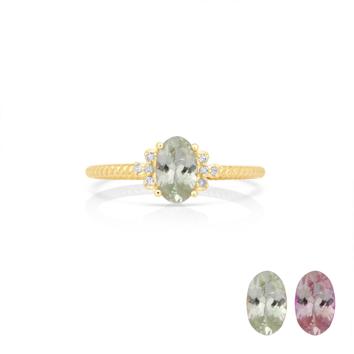 0.94 Cts UV Mint Garnet and White Diamond Ring in 14K Yellow Gold