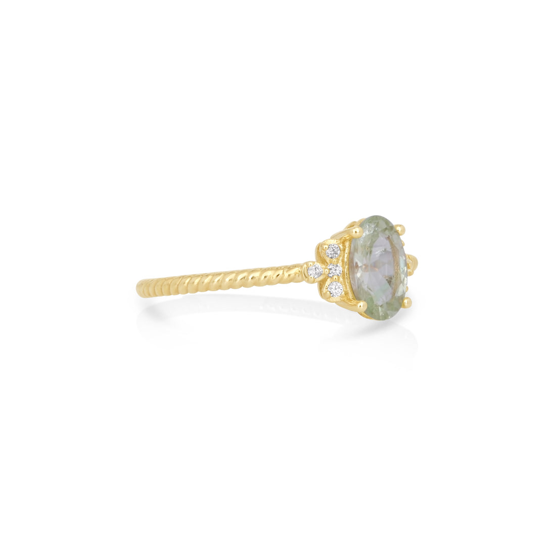 0.94 Cts UV Mint Garnet and White Diamond Ring in 14K Yellow Gold