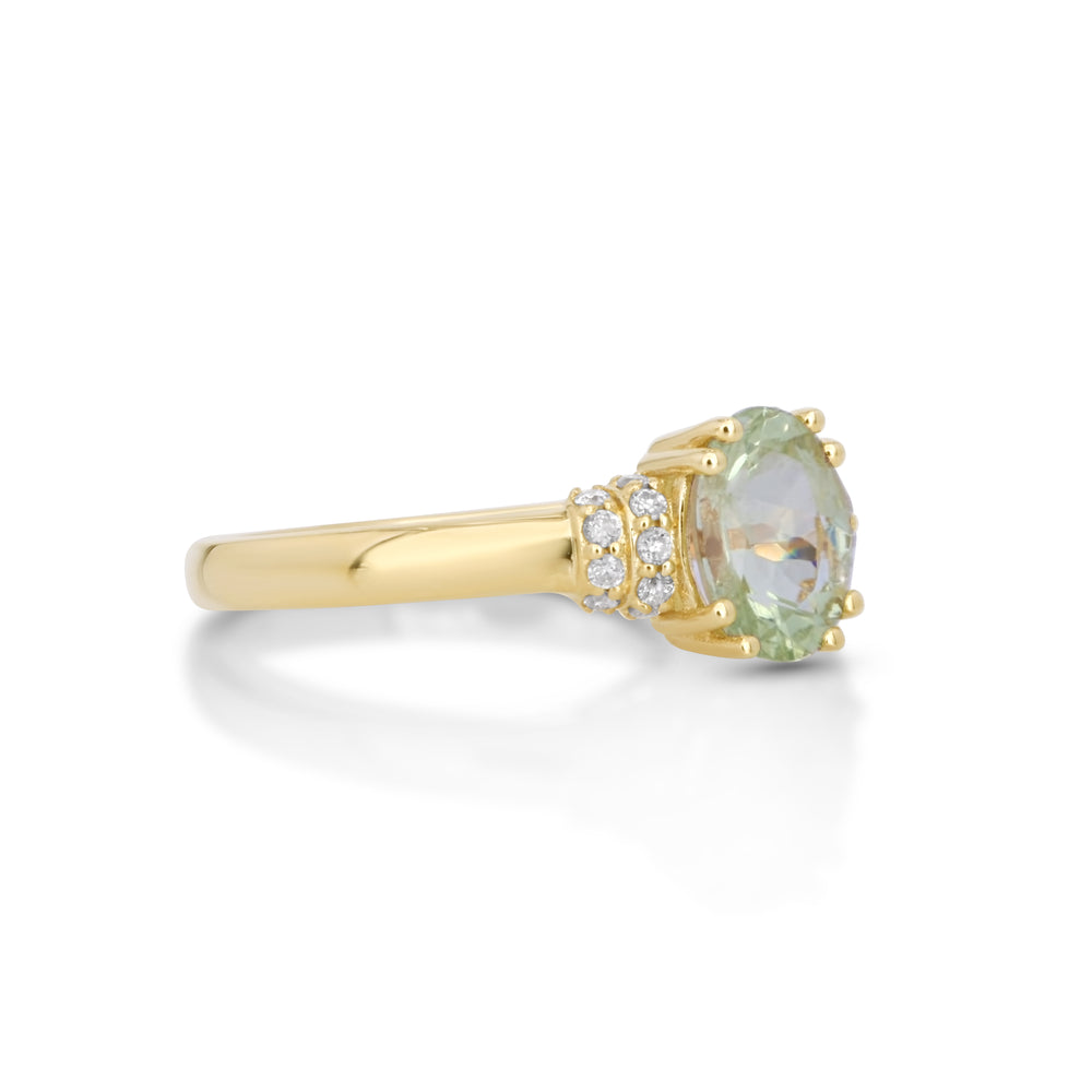 1.03 Cts UV Mint Garnet and White Diamond Ring in 14K Yellow Gold