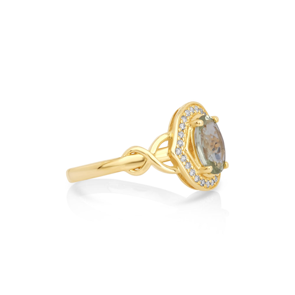 1.5 Cts UV Mint Garnet and White Diamond Ring in 14K Yellow Gold