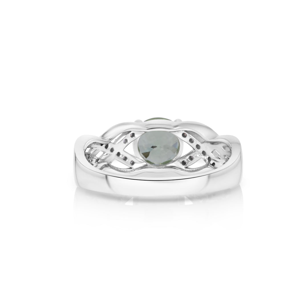 1.3 Cts UV Mint Garnet and White Diamond Ring in 14K White Gold