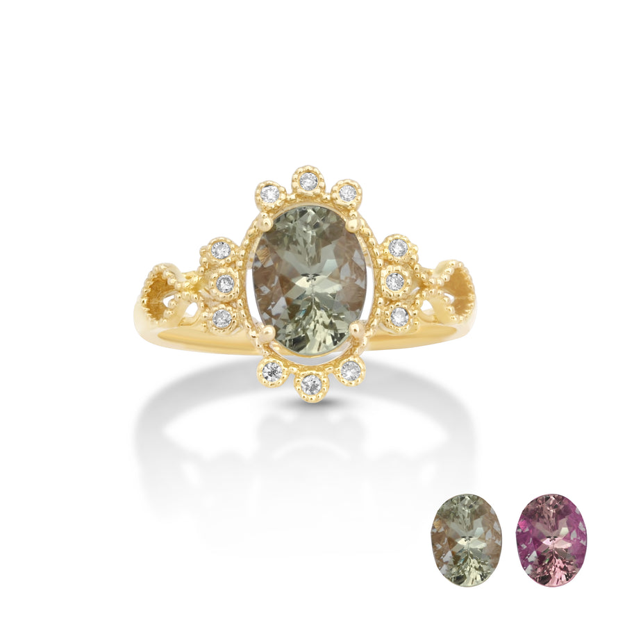 1.76 Cts UV Mint Garnet and White Diamond Ring in 14K Yellow Gold