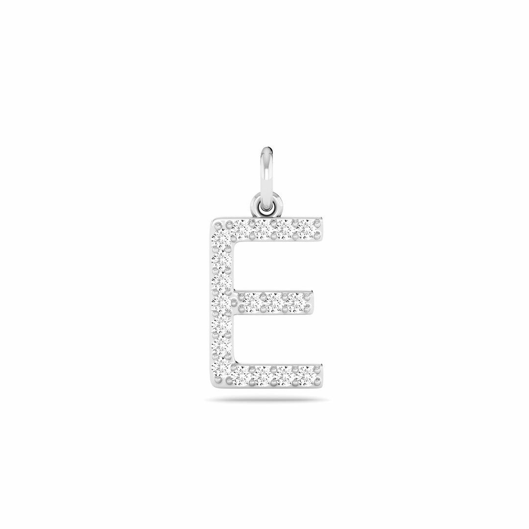 0.08 Cts White Diamond Letter "E" Pendant W/0 Chain in 14K Gold