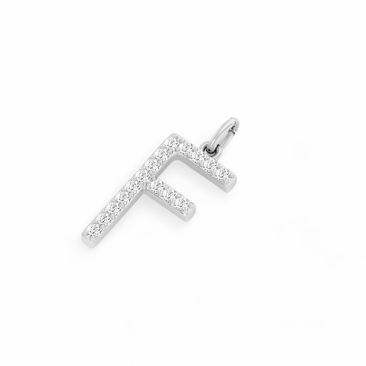 0.08 Cts White Diamond Letter "F" Pendant W/0 Chain in 14K Gold