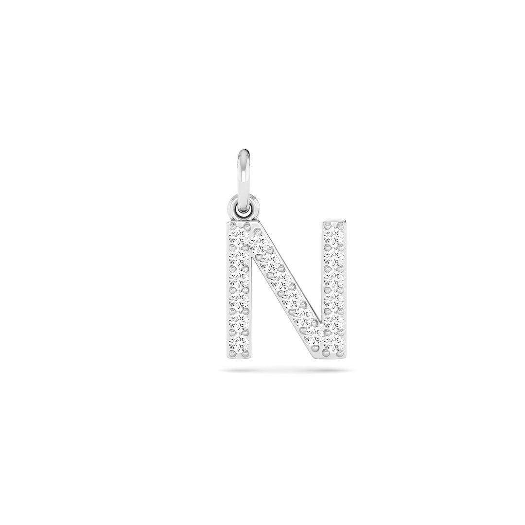 0.08 Cts White Diamond Letter "N" Pendant W/0 Chain in 14K Gold