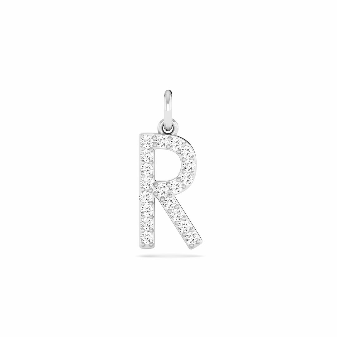 0.08 Cts White Diamond Letter "R" Pendant W/0 Chain in 14K Gold