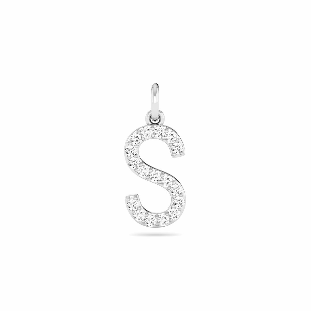 0.08 Cts White Diamond Letter "S" Pendant W/0 Chain in 14K Gold