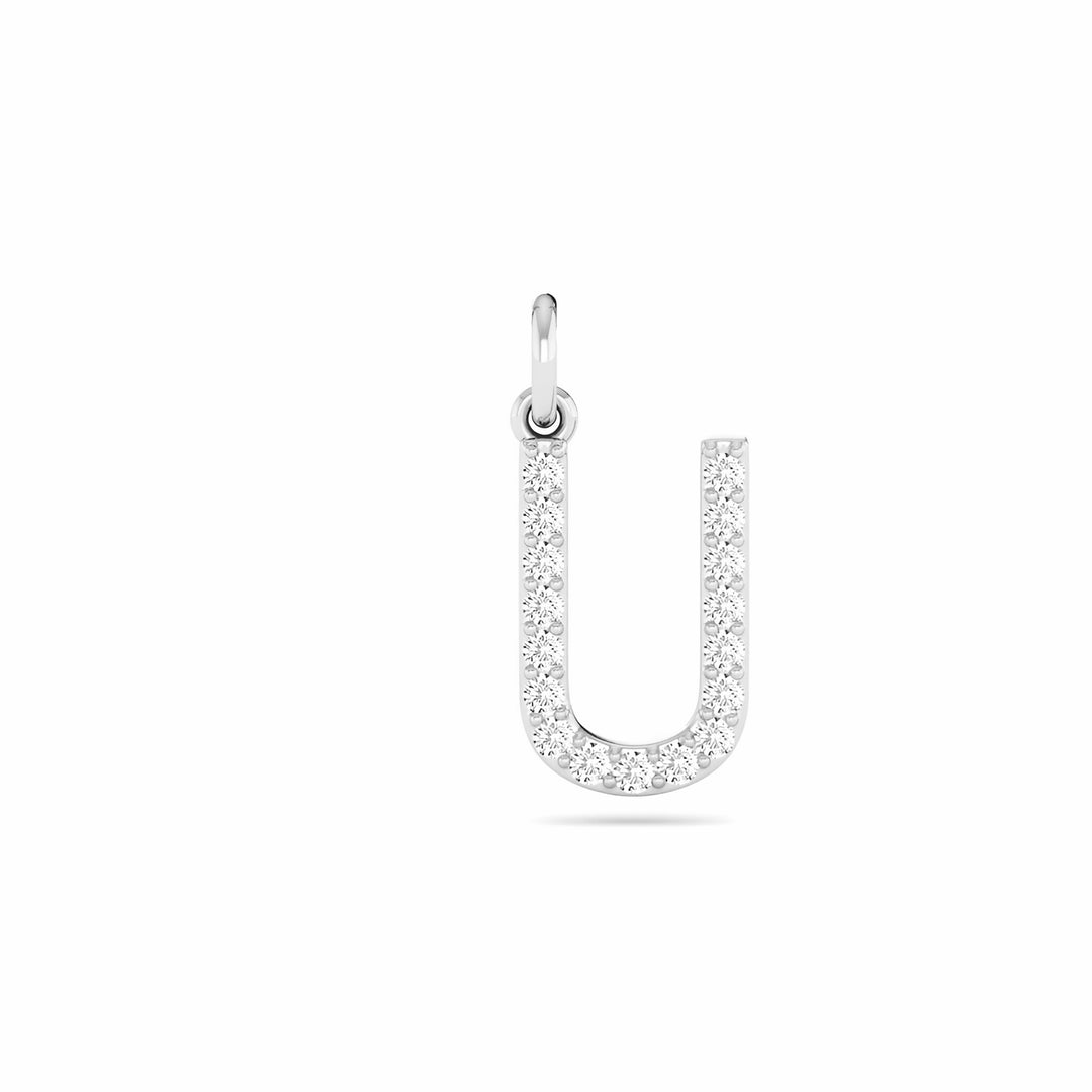 0.08 Cts White Diamond Letter "U" Pendant W/0 Chain in 14K Gold
