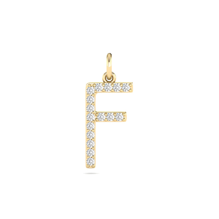0.08 Cts White Diamond Letter "F" Pendant W/0 Chain in 14K Gold
