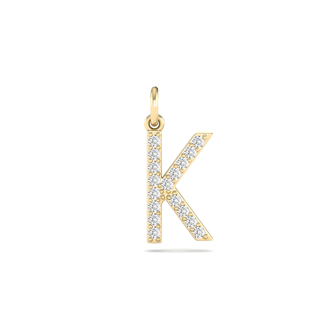 0.08 Cts White Diamond Letter "K" Pendant W/0 Chain in 14K Gold
