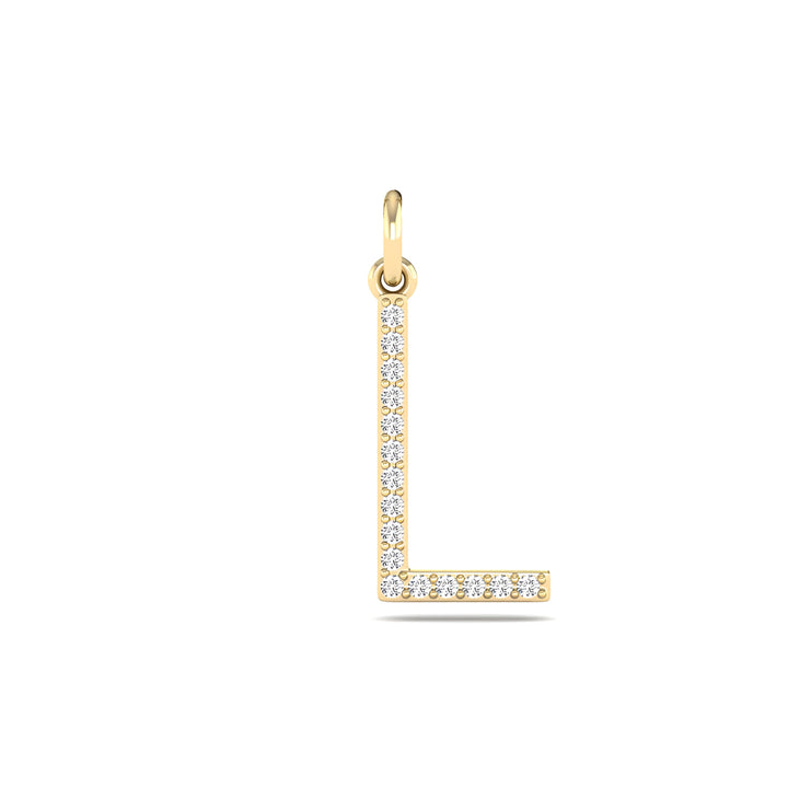 0.08 Cts White Diamond Letter "L" Pendant W/0 Chain in 14K Gold