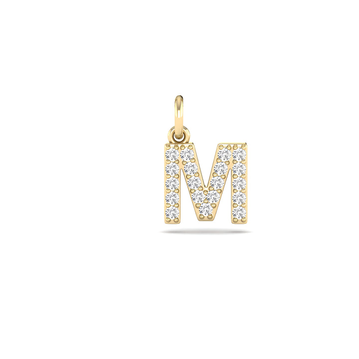 0.08 Cts White Diamond Letter "M" Pendant W/0 Chain in 14K Gold