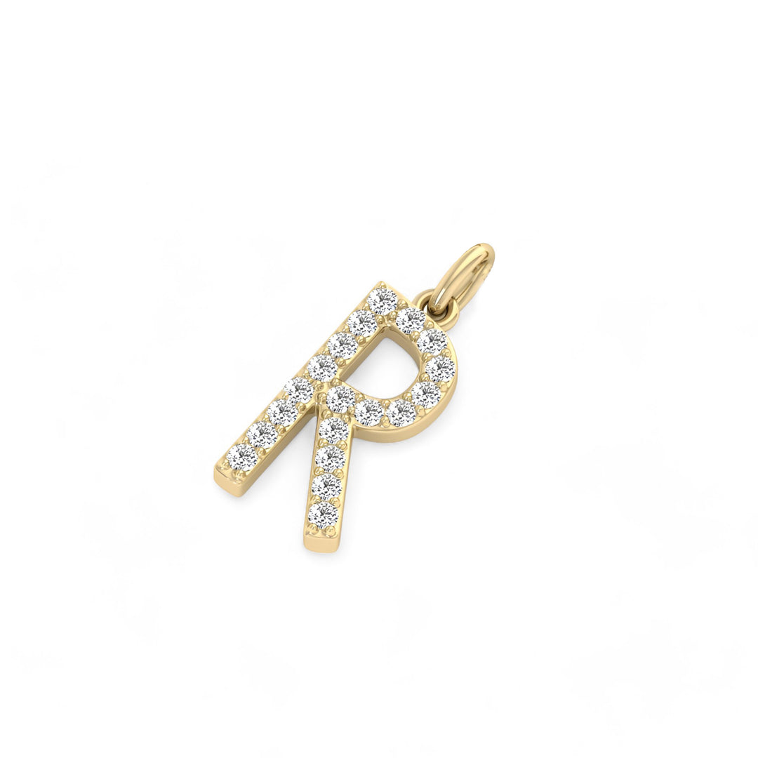 0.08 Cts White Diamond Letter "R" Pendant W/0 Chain in 14K Gold