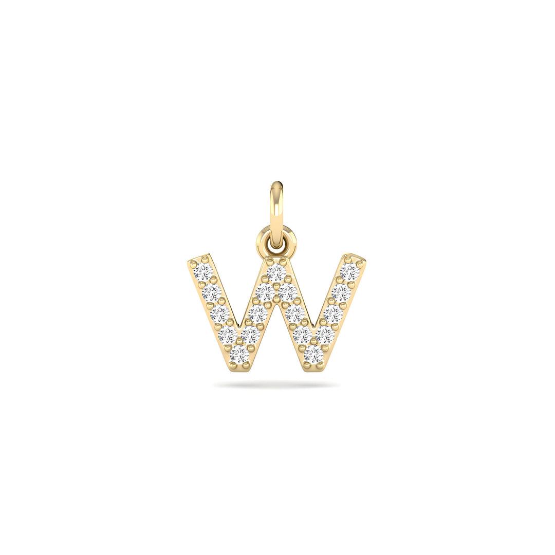 0.08 Cts White Diamond Letter "W" Pendant W/0 Chain in 14K Gold