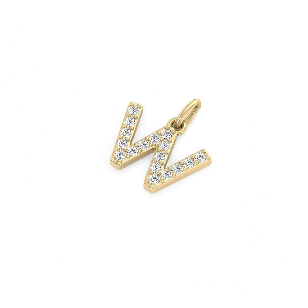 0.08 Cts White Diamond Letter "W" Pendant W/0 Chain in 14K Gold