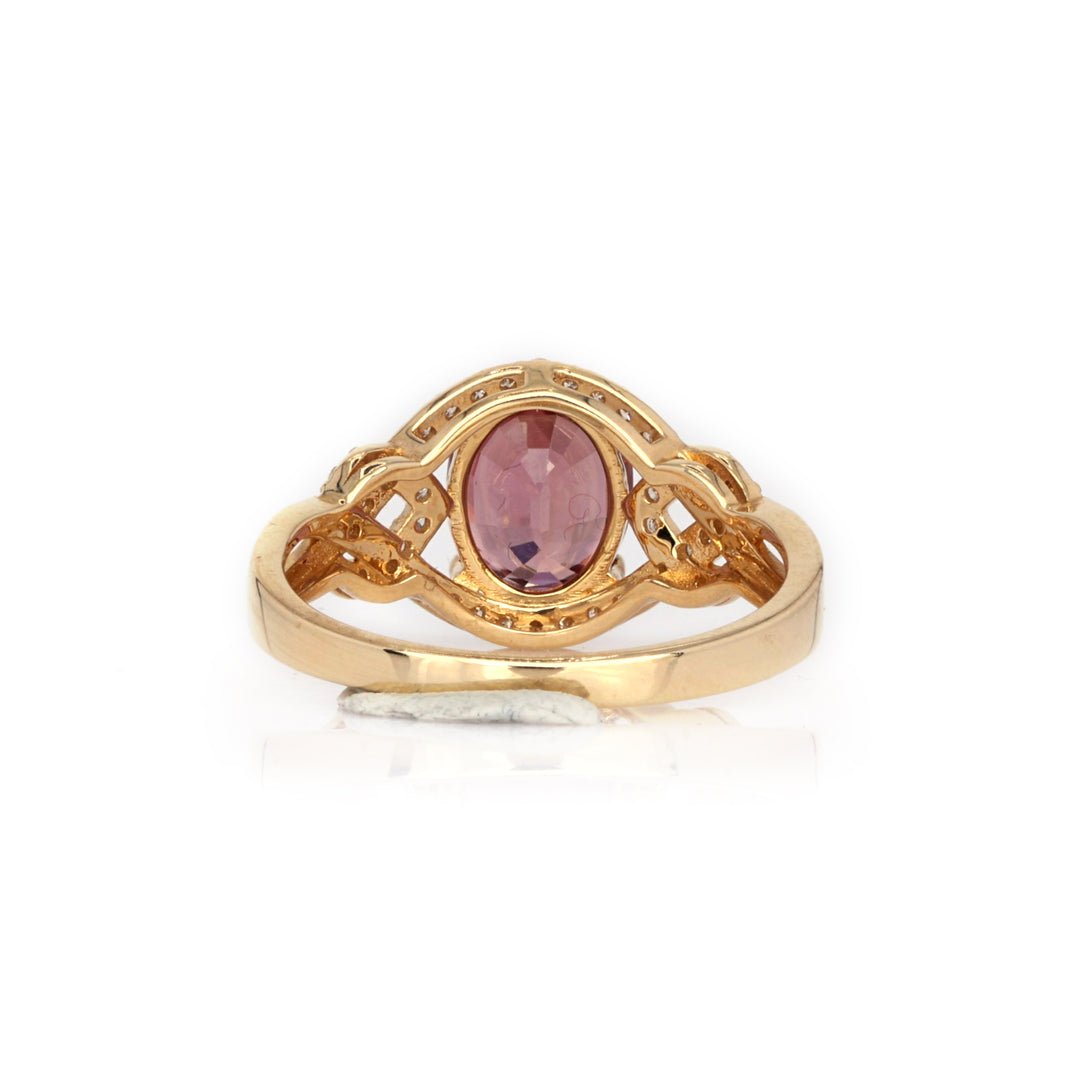 2.25 Cts Red Zircon and White Diamond Ring in 14K Yellow Gold