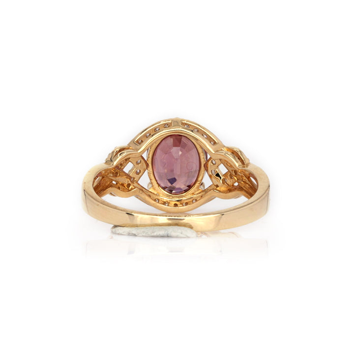 2.25 Cts Red Zircon and White Diamond Ring in 14K Yellow Gold