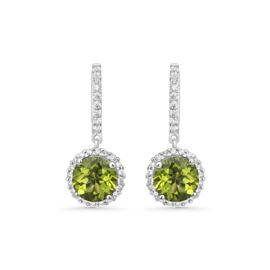 4 Cts Peridot and White Diamond Earring in 14K White Gold