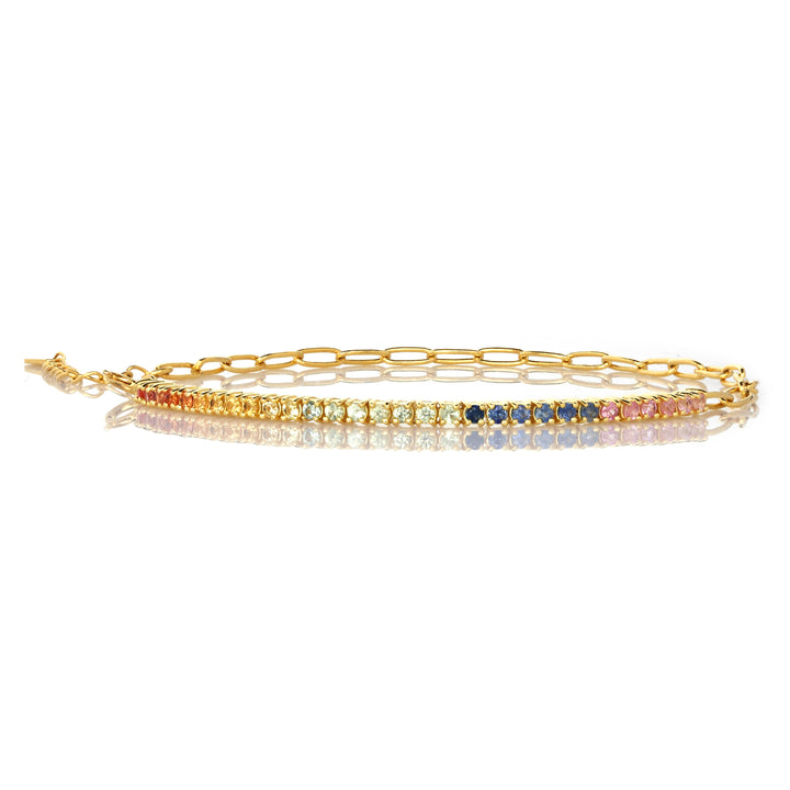 0.87 Cts Multi-Sapphire Bracelet in 14K Yellow Gold