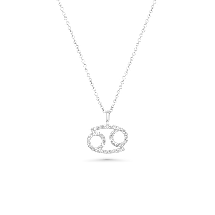 0.16 Cts White Diamond Cancer Pendant in 14K White Gold