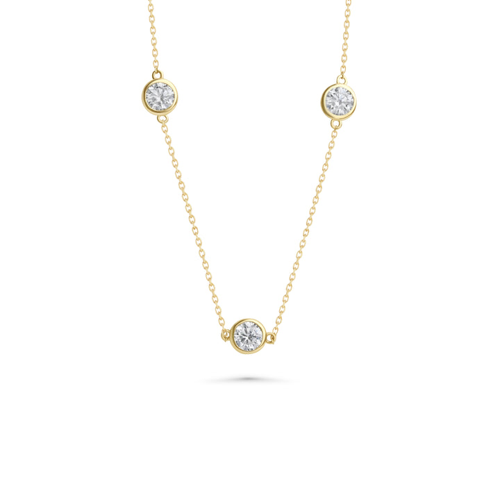 BellaMoi White Moissanite Station Necklace in 14K Yellow Gold