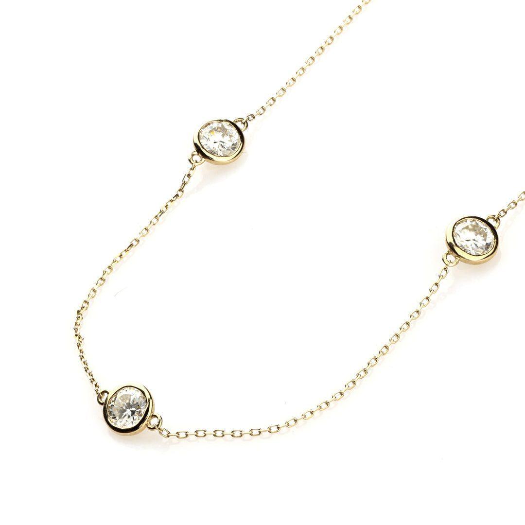 BellaMoi White Moissanite Station Necklace in 14K Yellow Gold