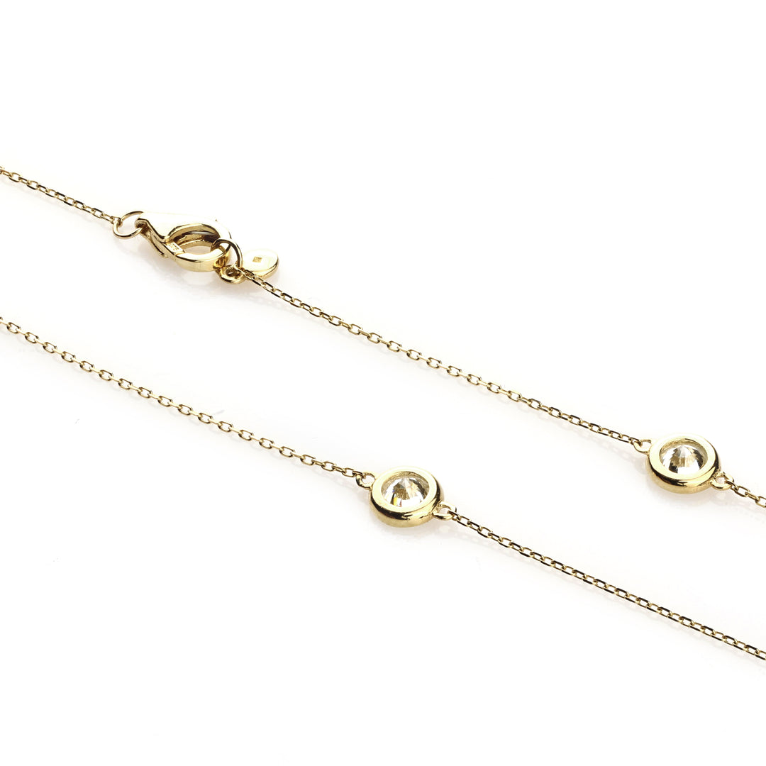 BellaMoi White Moissanite Station Necklace in 14K Yellow Gold