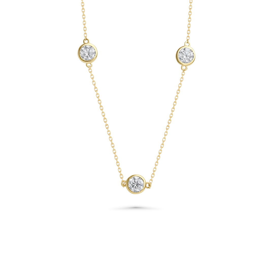 White Moissanite Station Necklace in 14K Yellow Gold