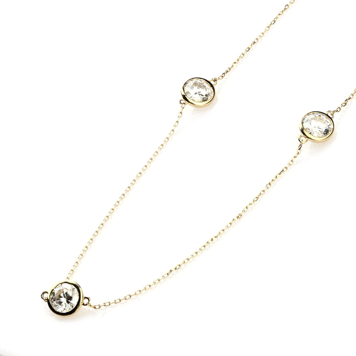 White Moissanite Station Necklace in 14K Yellow Gold