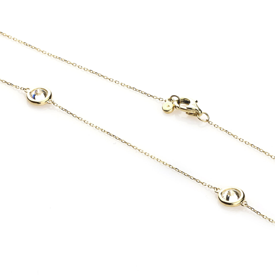 White Moissanite Station Necklace in 14K Yellow Gold