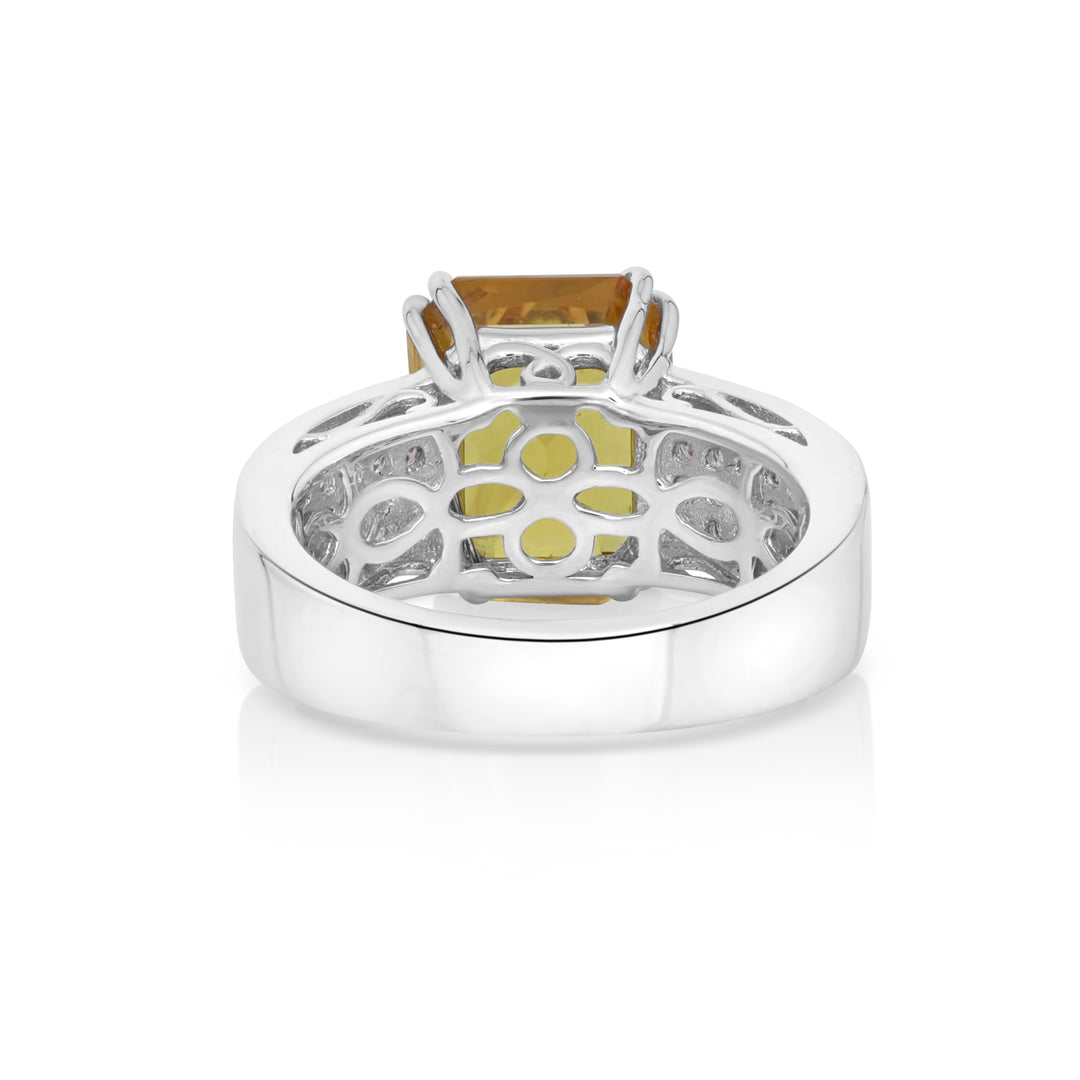4.66 Cts Yellow Sapphire and White Diamond Ring in 14K White Gold
