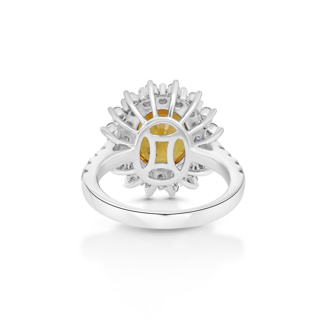 5.11 Cts Yellow Sapphire and White Diamond Ring in 14K White Gold
