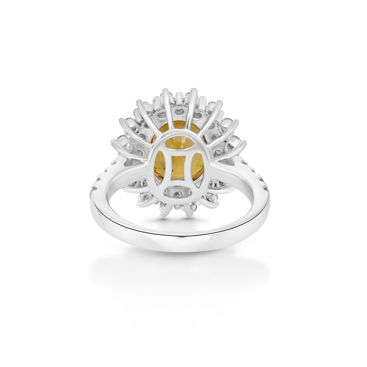 5.11 Cts Yellow Sapphire and White Diamond Ring in 14K White Gold