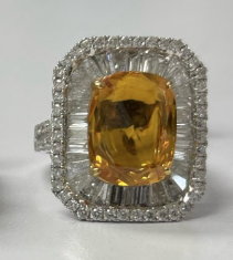 4.58 Ctw Yellow Sapphire and Diamond Ring in 18K White Gold