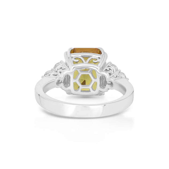 6.02 Cts Yellow Sapphire and White Diamond Ring in 18K White Gold