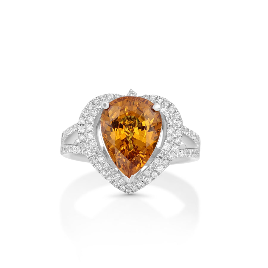 4.97 Cts Yellow Sapphire and White Diamond Ring in 18K White Gold
