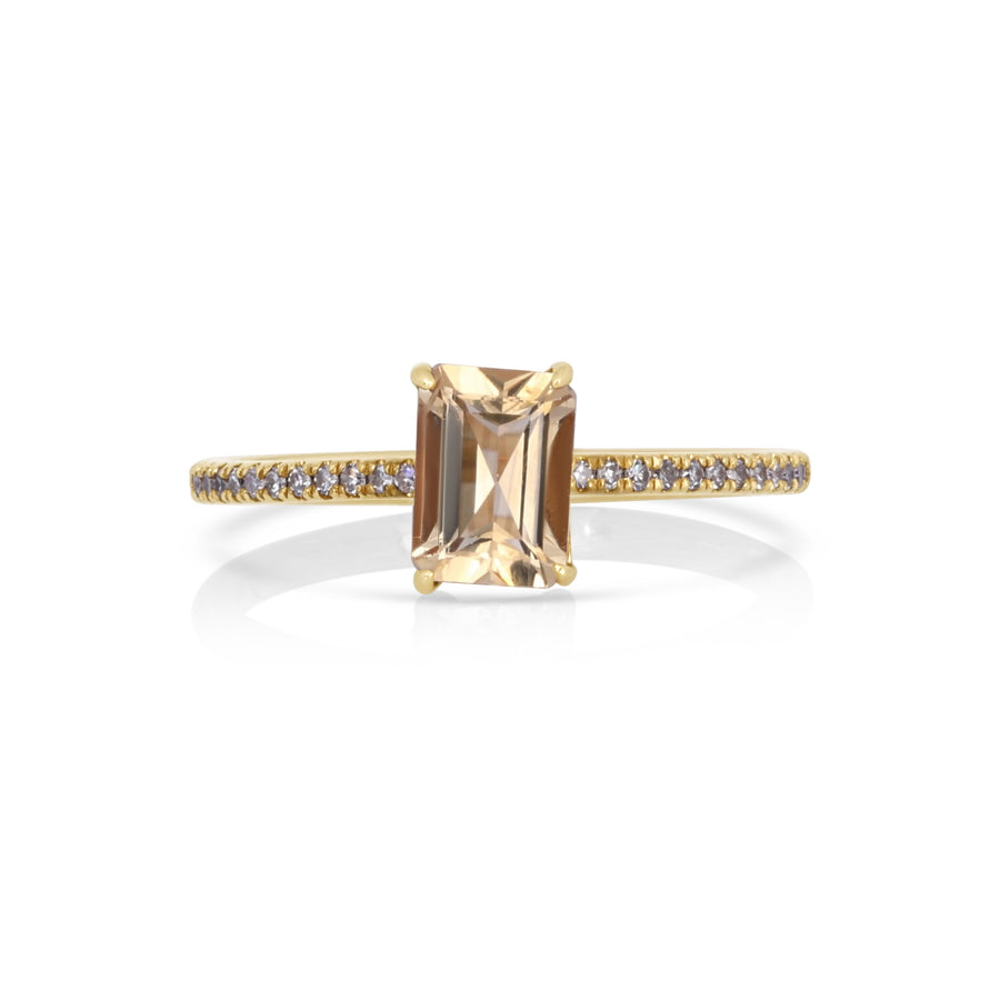 1 Cts Imperial Topaz and White Diamond Ring in 14K Yellow Gold