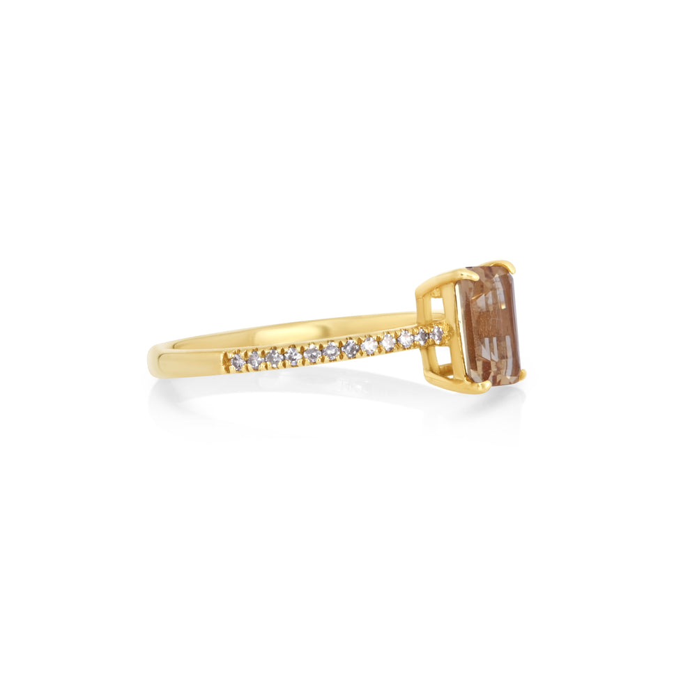 1 Cts Imperial Topaz and White Diamond Ring in 14K Yellow Gold