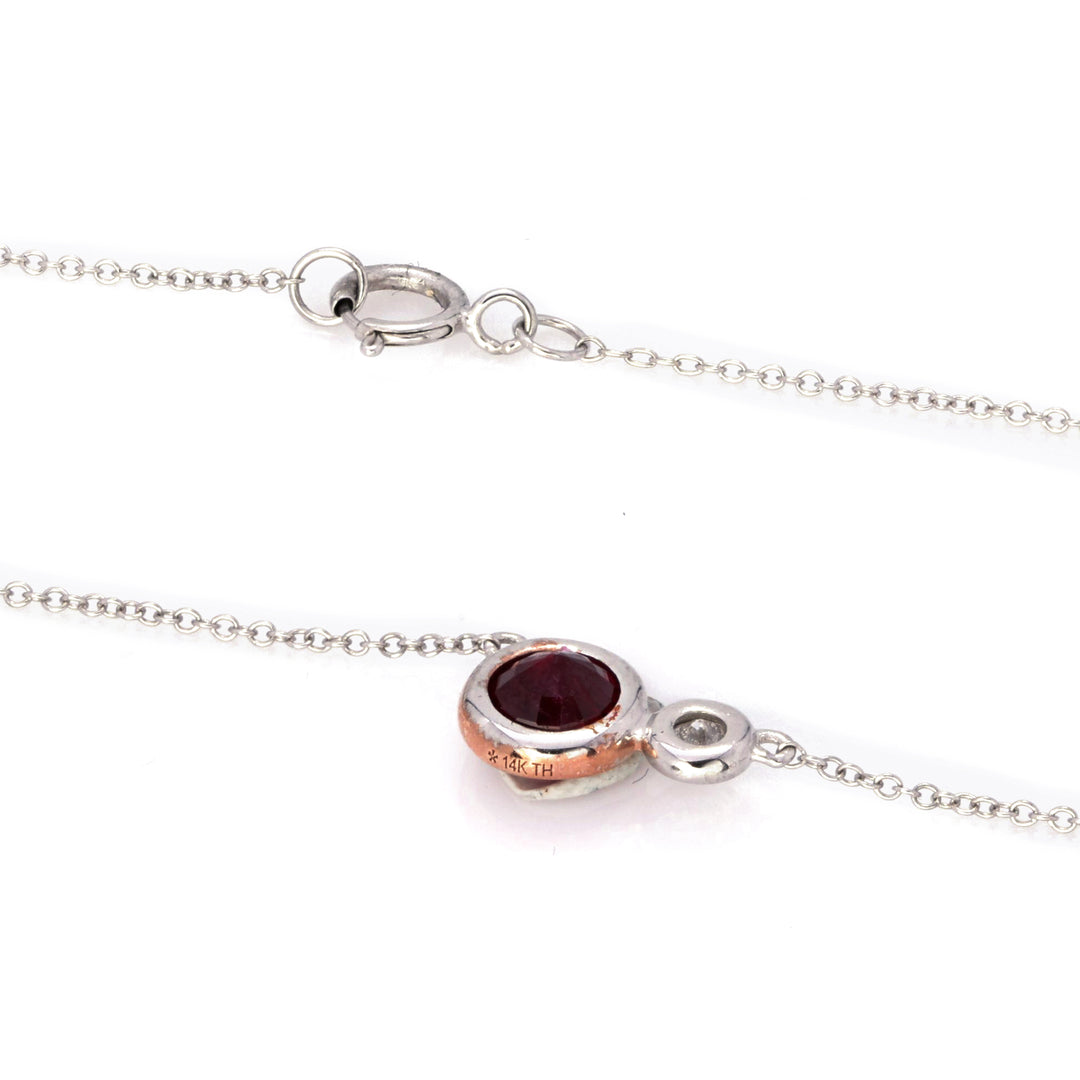 1.11 Cts Ruby and White Diamond Necklace in 14K White Gold