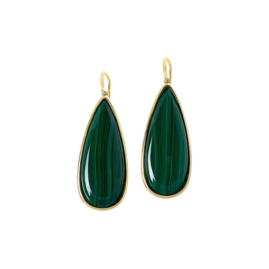 62 Cts Malachite Dangle Earring in Brass