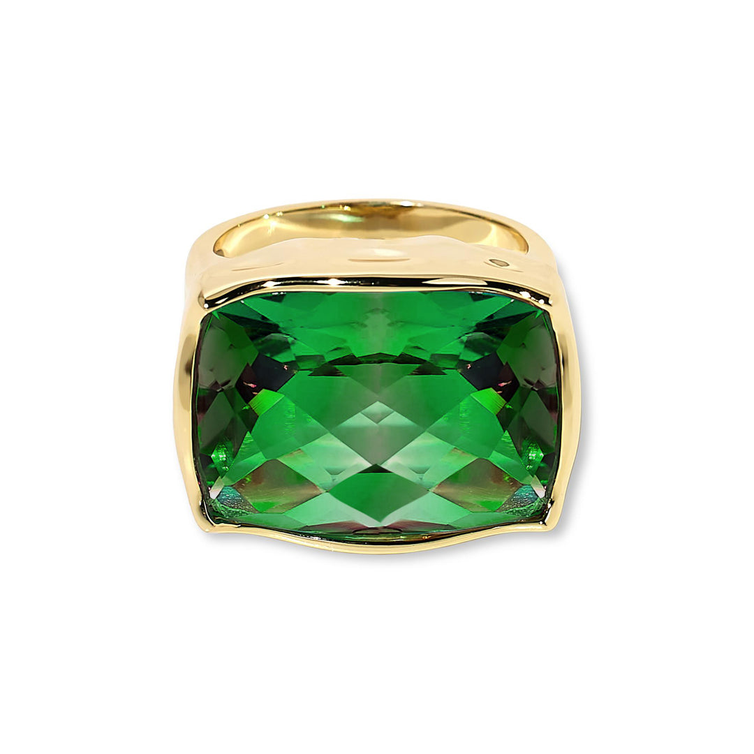 19.00 Cts Green Color Quartz Solitaire Ring in Brass