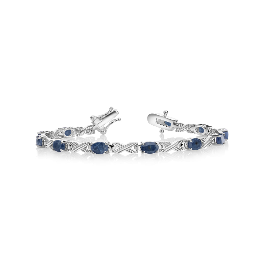 8.01 Cts Blue Sapphire Station Bracelet In 925 Sterling Silver